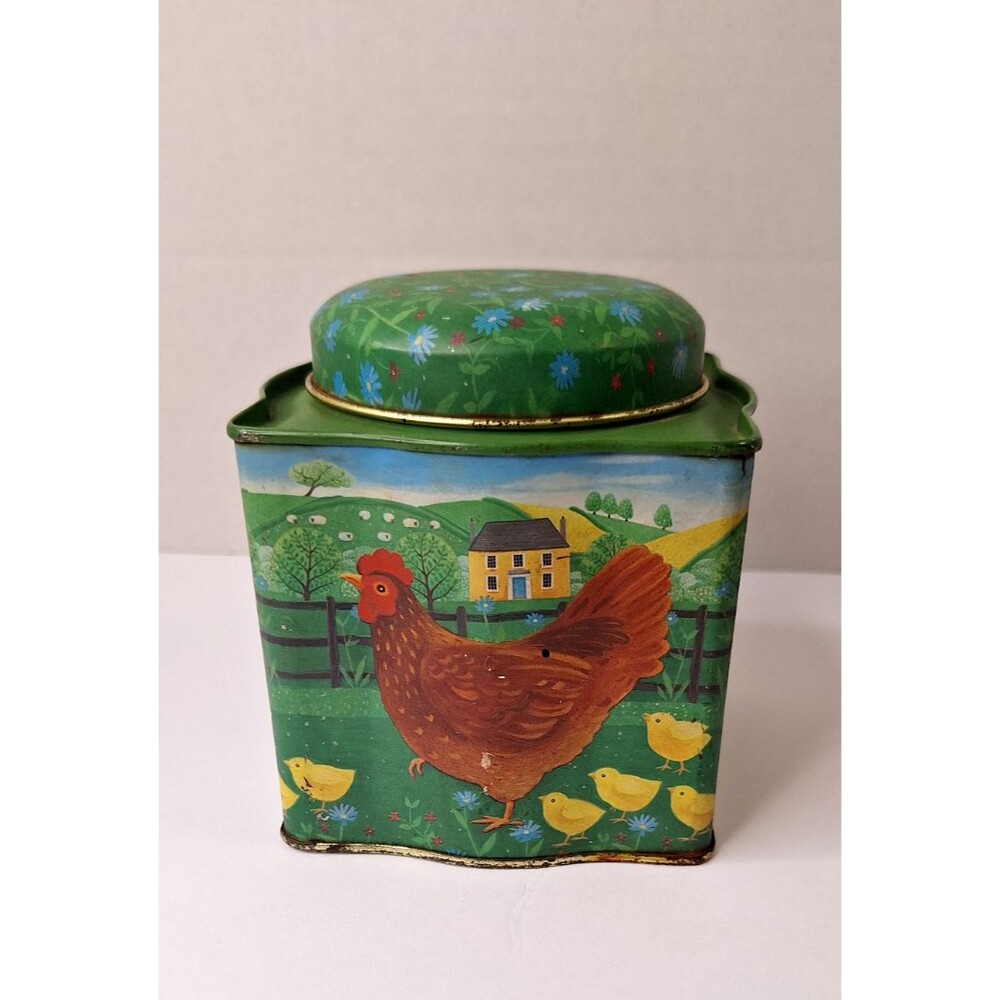 Vtg‎ DEPT 56 Farm Tin With Roasters Green Acres Country Farm Animals Metal Tin